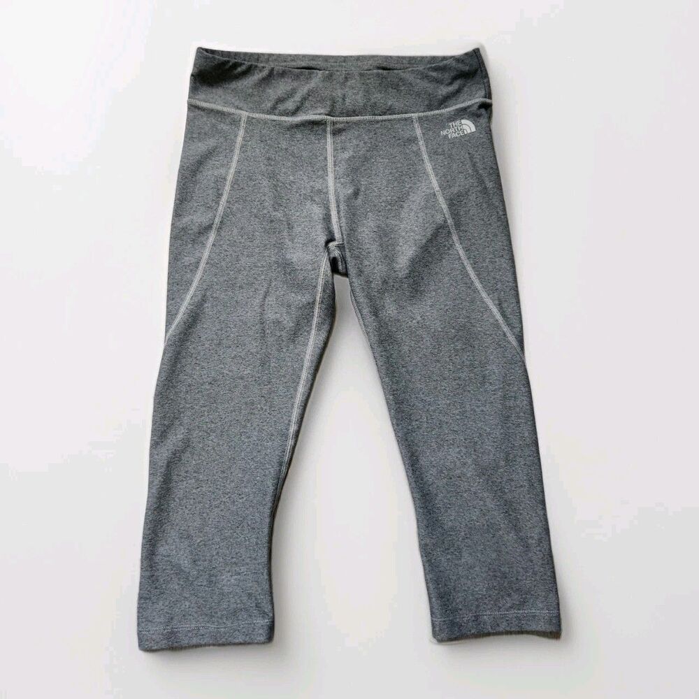 The North Face Women’s Capri Leggings Grey Drawstring Stretch Pocket Sz M EUC